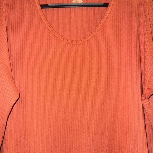 Women's Ribbed Long Sleeve Top - Rust - Picture 5 of 9
